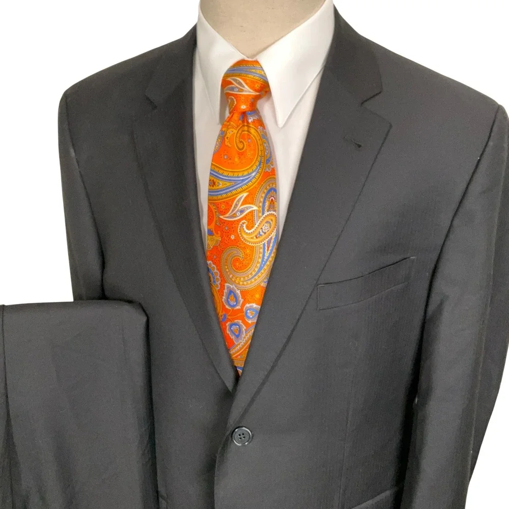 Jos A Bank Suit Mens 42R 36W Black Signature Gold Neutral Executive Tailor Wool